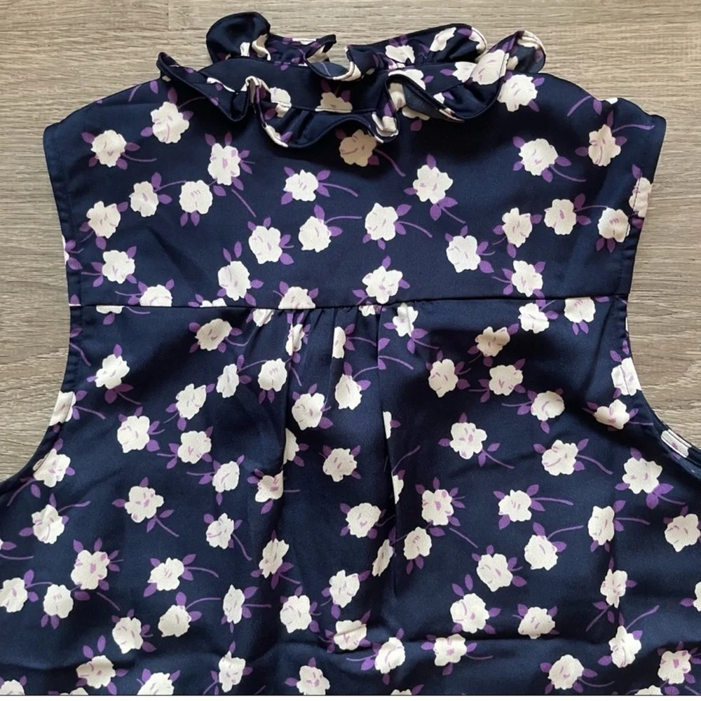 J. Crew Ruffleneck Sleeveless Peony Printed Top